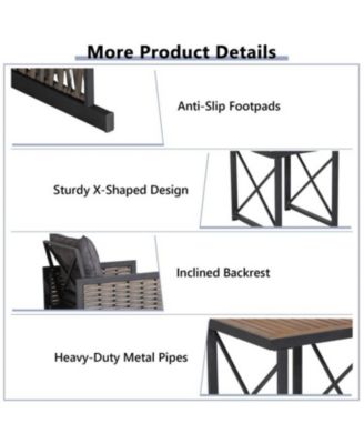 3 Piece Patio Rattan Furniture Set with Acacia Wood Tabletop