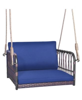 Single Person Hanging Seat with Seat and Back Cushions-Navy