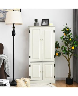 Accent Floor Storage Cabinet with Adjustable Shelves Antique 2-Door-Cream White