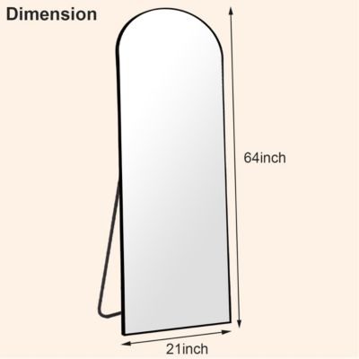 21"x64" Arched Full Length Mirror with Black Aluminum Frame, Free Standing, Leaning, Wall Mounted