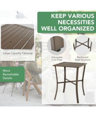 3 Pieces Rattan Bar Furniture Set with Slat Table and 2 Cushioned Stools