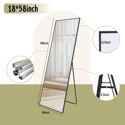Rectangular Free Stand Mirror 18"x58" in Black