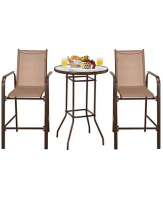 3 Pieces Outdoor Patio Bar Table Stool Set