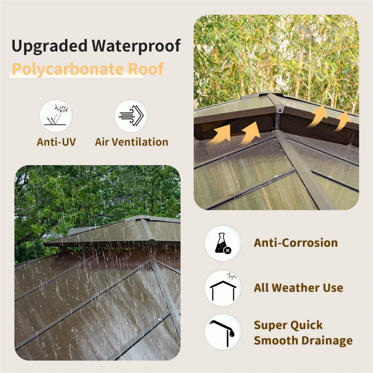 12x16ft Hardtop Gazebo with Polycarbonate Roof