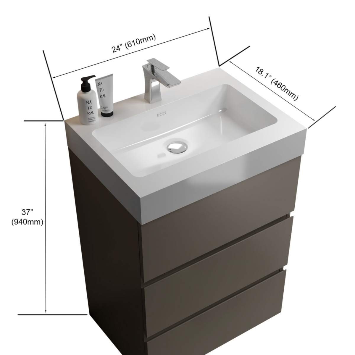24" Gray Bathroom Vanity with Sink