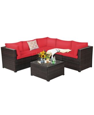 6PCS Patio Rattan Furniture Set Sectional Cushioned Sofa Deck