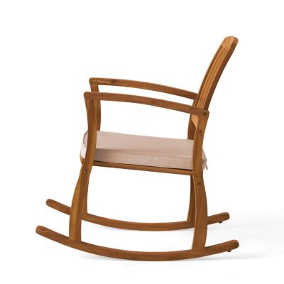 Acacia Wood Rocking Chair with Weather-Resistant Cushions and Slat Panel Design