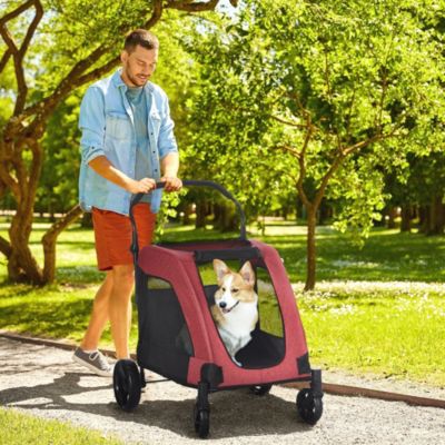 Spacious Pet Stroller for Dogs up to 77 lbs, with Foldable Design for Convenient Storage