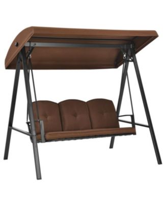 Outdoor 3-Seat Porch Swing with Adjust Canopy and Cushions-Coffee