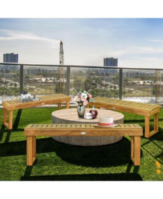 52 Inch Acacia Wood Dining Bench with Slatted Seat