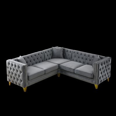 Streamdale 82.2" Velvet L-Shaped Corner Sofa, 5-Seater, 3 Cushions