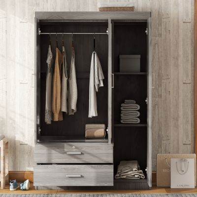Streamdale 3-Door Mirror Wardrobe with shelves, Gray