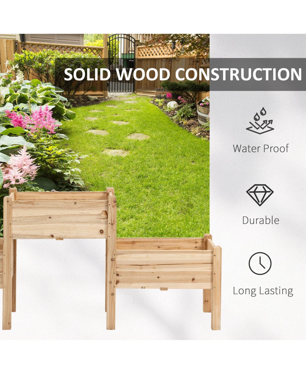 Streamdale Furniture Elevated 2-Tiered Fir Wood Garden Bed with Drainage Holes (72.5