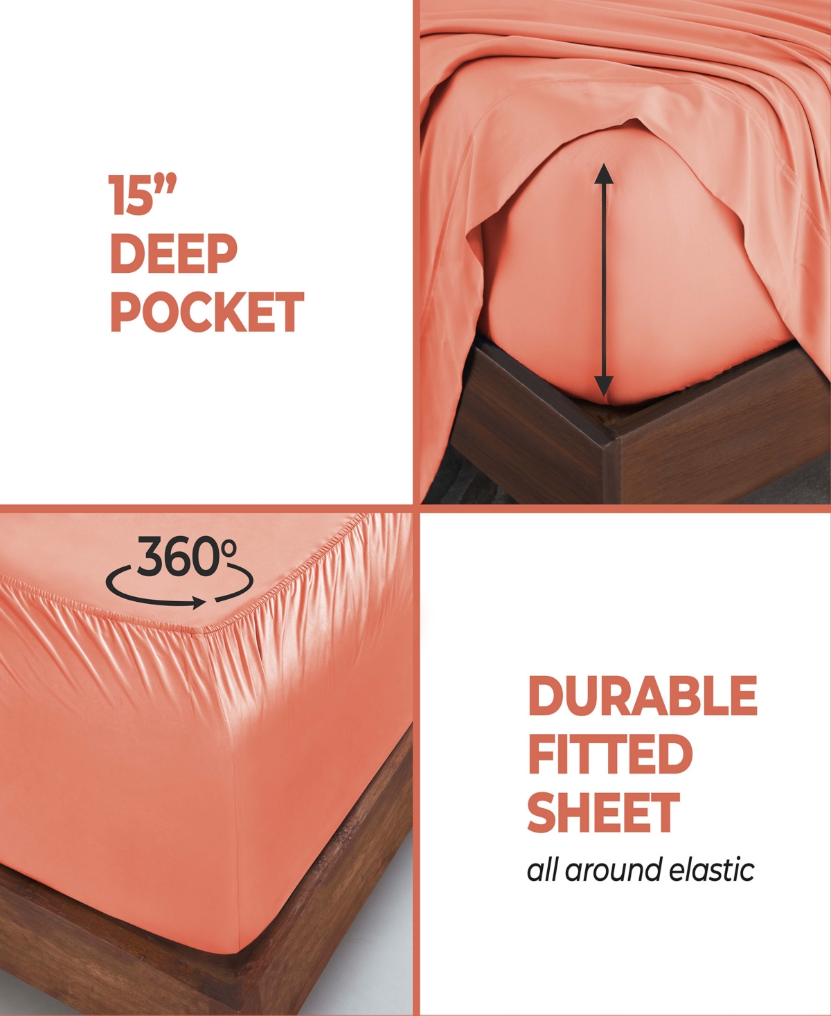 Superior Modal From Beechwood 300 Thread Count Lightweight Cooling Solid Deep Pocket Bed Sheet Set,