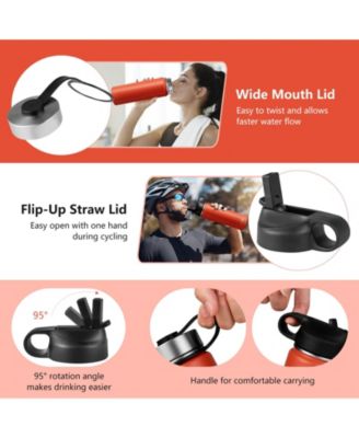 Double-Walled Insulated Stainless Steel Water Bottle with 2 Lids and Straw