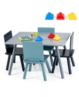 5 Pieces Kids Wooden Activity Play Furniture Set with Building Blocks