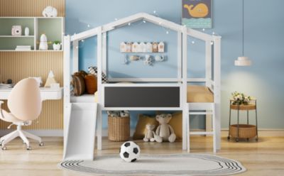 Streamdale Twin Loft Bed with Ladder, Slide, Blackboard, and Light Strip