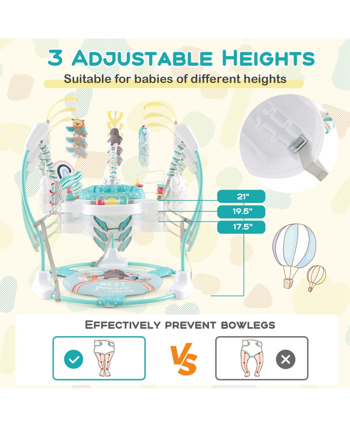 Slickblue Boys Baby Activity Center Height Adjustable Baby Bouncing Saucer with Interactive Toys-Blue - Blue and White