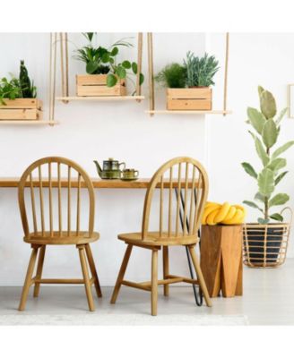 Set of 2 Windsor Dining Chairs with Spindle Backrest in Vintage Wood Finish