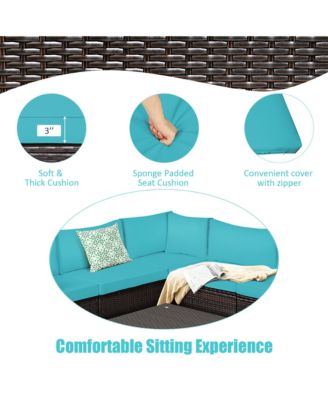 6PCS Patio Rattan Furniture Set Sectional Cushioned Sofa Deck