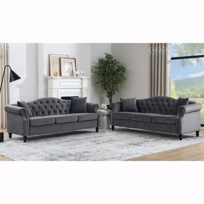 + 3-Seater + Grey Velvet + Combination + Sofa