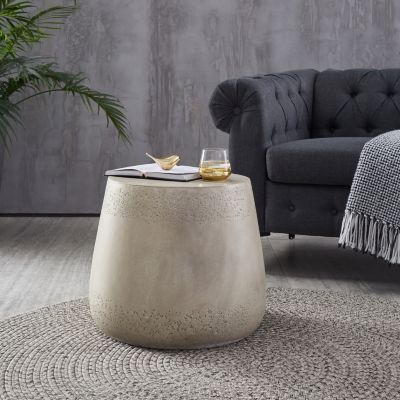 Streamdale Boho-Chic Drum Side Table Unconventional Style, Durable Concrete