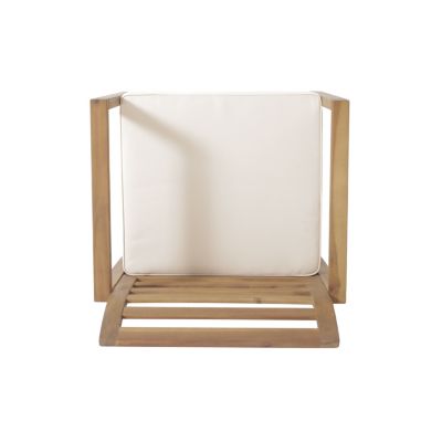 Natural Acacia Wood Outdoor Armchair with White Cushions (Set of 2)