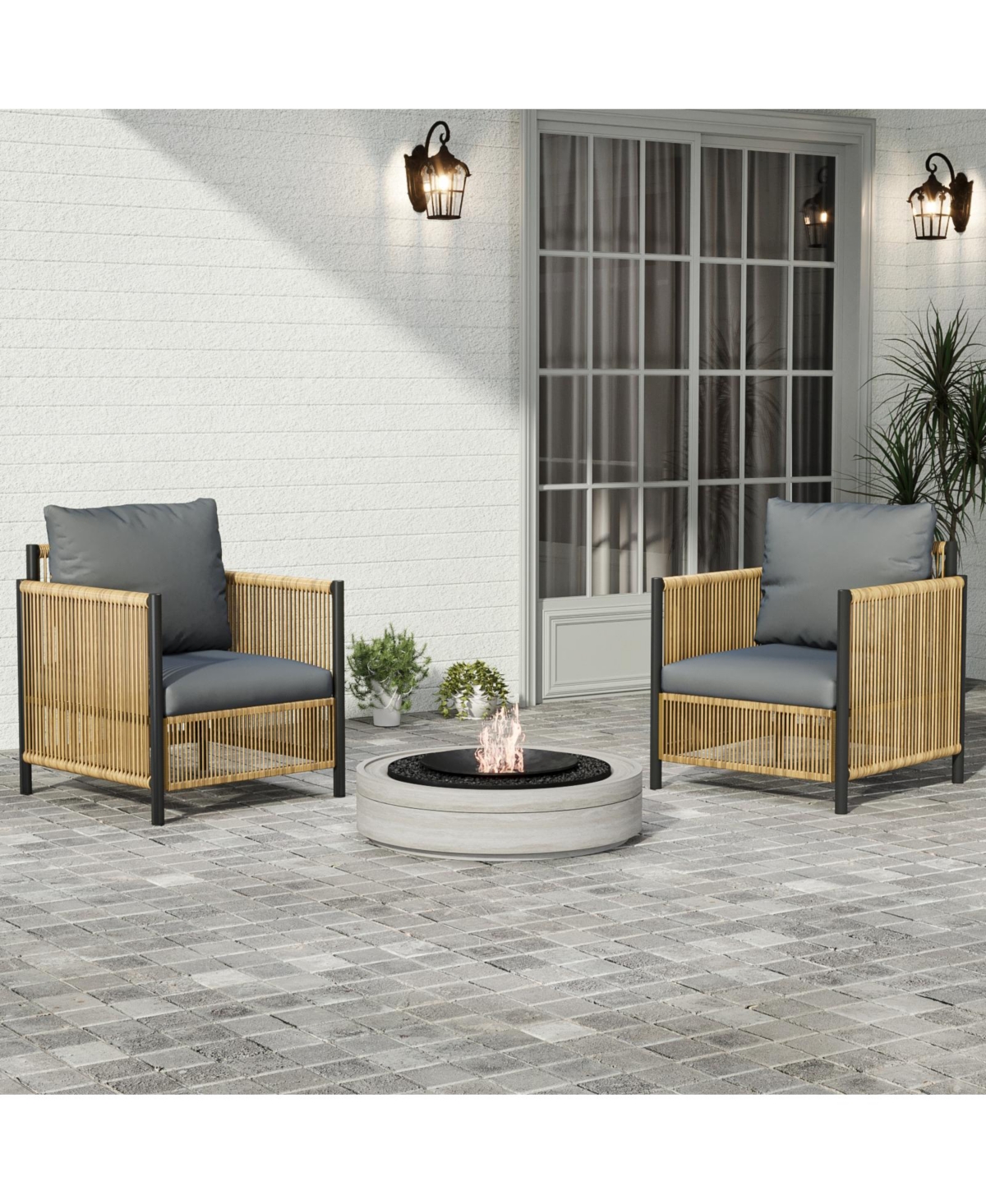 Streamdale Patio 6 Pieces Brown Pe Wicker Sofa Set with Grey Cushion