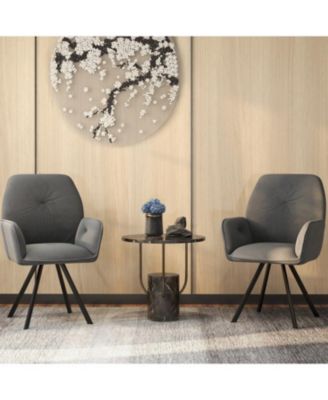 Set of 2 Swivel Accent Arm Chairs with Metal Legs and Wide Back-Grey