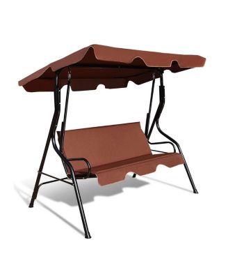 3 Seat Outdoor Patio Canopy Swing with Cushioned Steel Frame