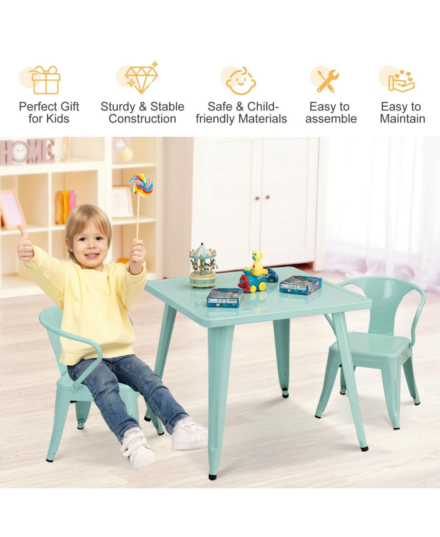 27'' Kids Square Steel Table Play Learn Activity Table-Blue