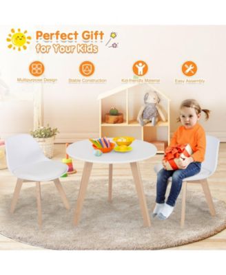 Modern Kids Activity Play Table and 2 Chairs Set with Beech Leg Cushion-White
