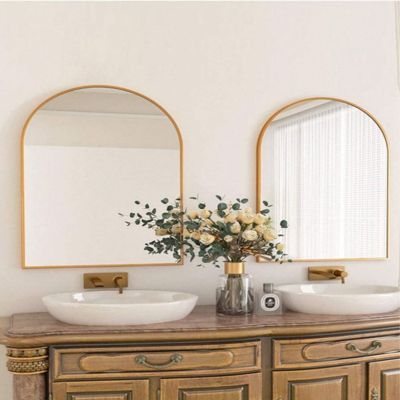 Arched Wall Mounted Mirror 26"x38" in Gold