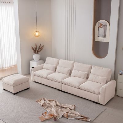 Elegant Reversible Ottoman Sofa with USB Ports and Storage