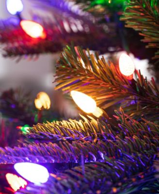 9ft Pre Lit Green Slim Fir Artificial Christmas Tree with 500 strawberry Lights,9 Functional Warm White Multi color, remote controller