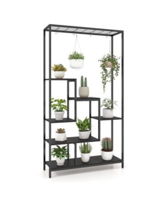 6-Tier Tall Plant Stand 71" Metal Indoor Plant Shelf with 10 Hanging Hooks