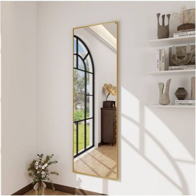 Rectangular Wall Mounted Mirror 16"x50" in Gold