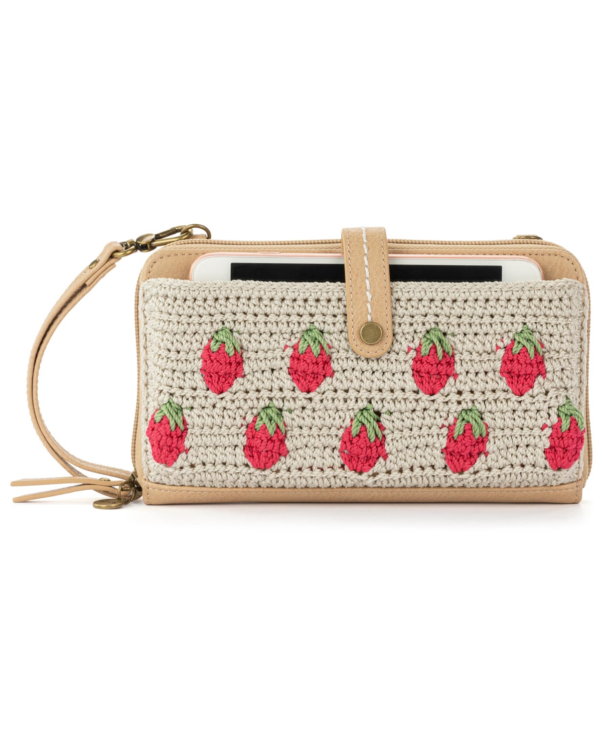 Women's Iris Crochet Convertible Smartphone Wallet - Natural Strawberries