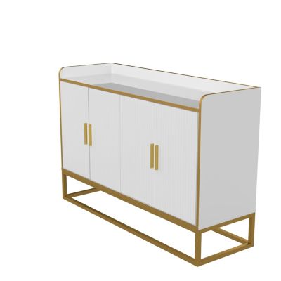 Modern Kitchen Buffet Storage Cabinet Cupboard White Gloss With Metal Legs For Living Room Kitchen