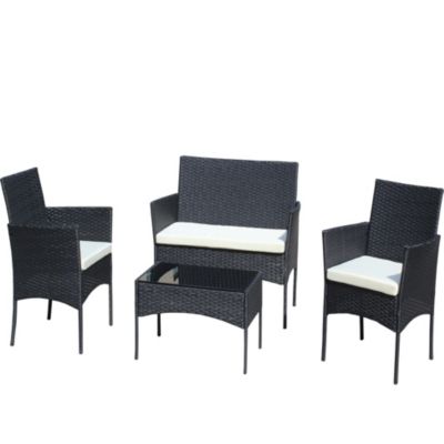 Streamdale 4-Piece Wicker Sectional Set with Glass Table