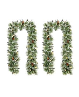 Glitzhome Set of 2 6ft Pre Lit Frosted Greenery Pinecones Christmas ...