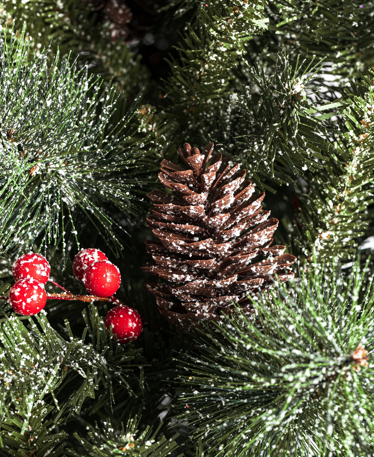 Glitzhome Pre Lit Frosted Pine Cones and Red Berries Christmas Porch Tree, with 200 Warm White Lights