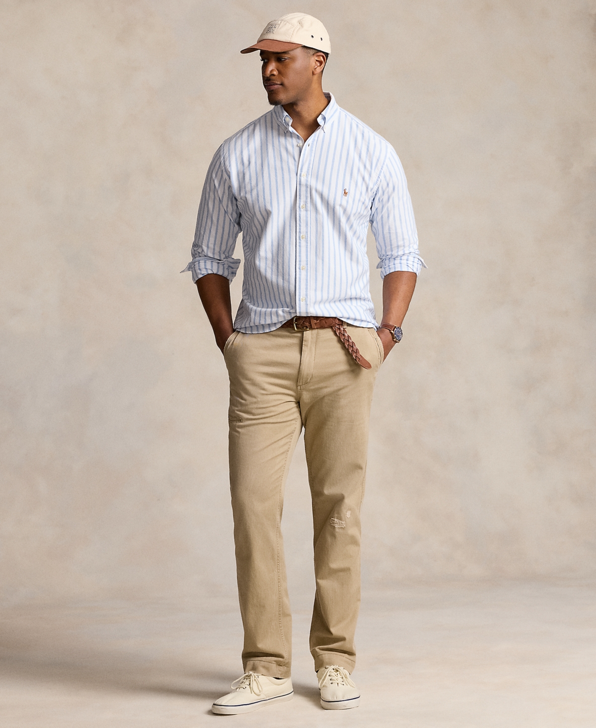 Polo Ralph Lauren Men's Big & Tall Striped Oxford Shirt -Blue Multi