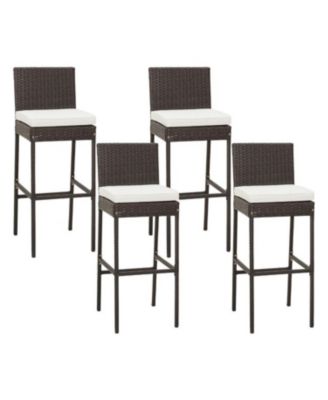 Patio Cushioned Wicker Barstools with Cozy Footrest