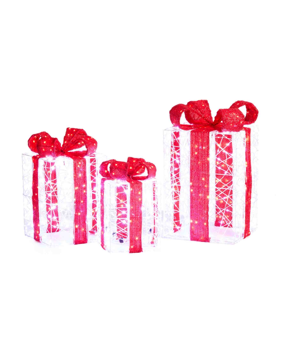 Glitzhome Set of 3 Lighted Christmas Crystal White 3D Giftbox Outdoor Decor with 855 White Light Emitting Diode Lights
