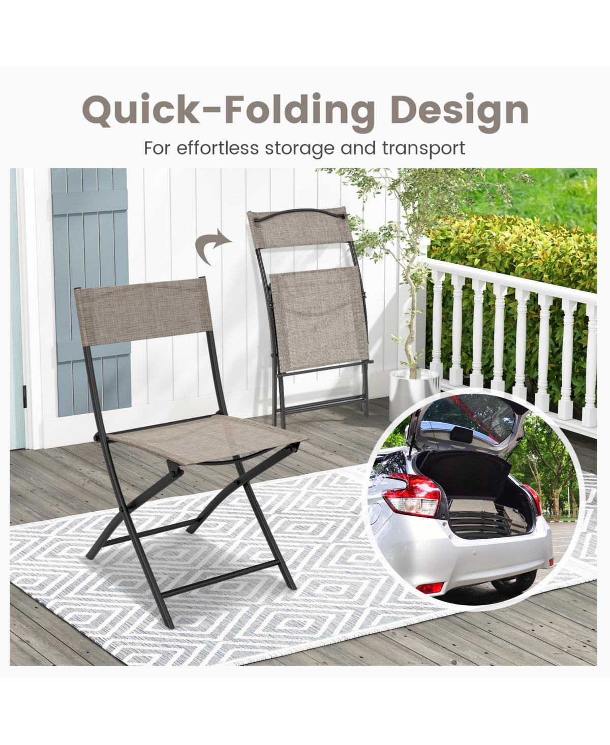 Slickblue Patio Folding Chairs Set of 4 Lightweight Camping Chairs with Breathable Seat