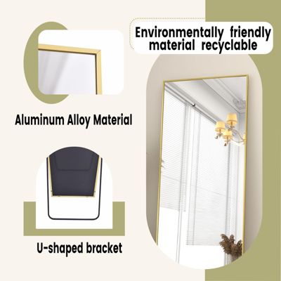 Gold 64"x21" Full-Length Rectangle Nano Glass Mirror, Standing or Wall-Mounted