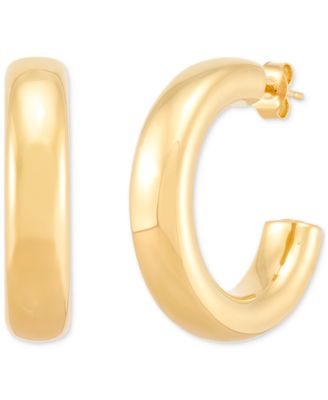 High Polished Medium J Hoop Earrings in 14k Gold, 1-1/8"