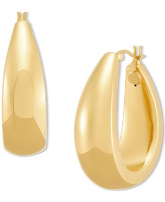 Polished Graduated Oval Medium Hoop Earrings in 14k Gold, 1-1/8"