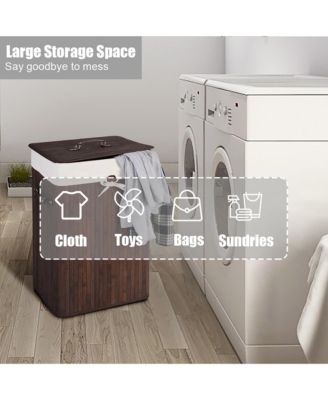 Rectangle Bamboo Hamper Laundry Basket Washing Cloth Bin Lid